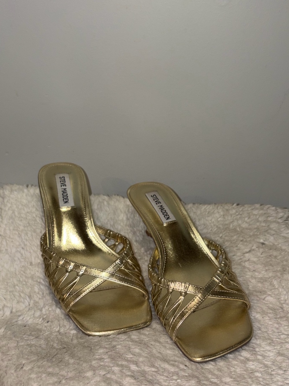Steve Madden Gold Braided Strappy Slide Heels